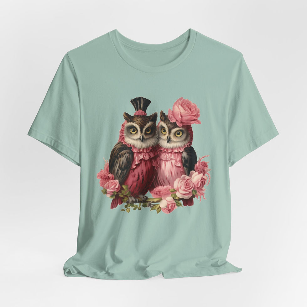 Thumbnail: Owl Couple T-Shirt Roses and Romance Valentine's Day Artistic Owl Lover Gift 