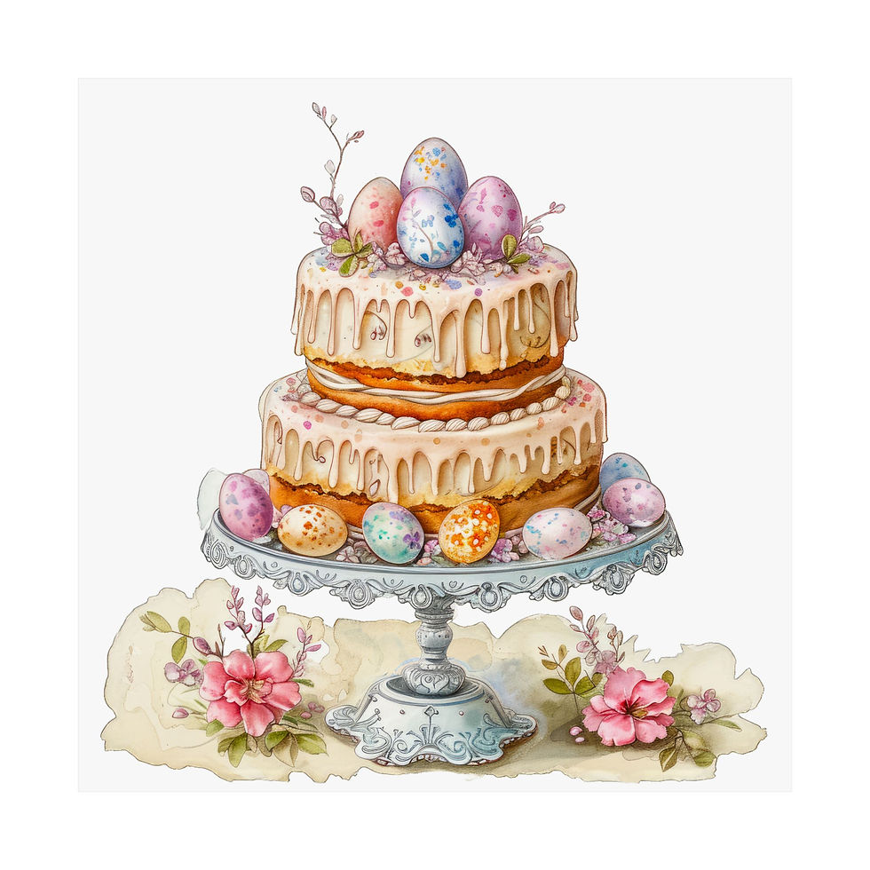 Thumbnail: Shabby Spring Kitchen Art Print Floral Cake Easter Eggs Cottage Seasonal Decor