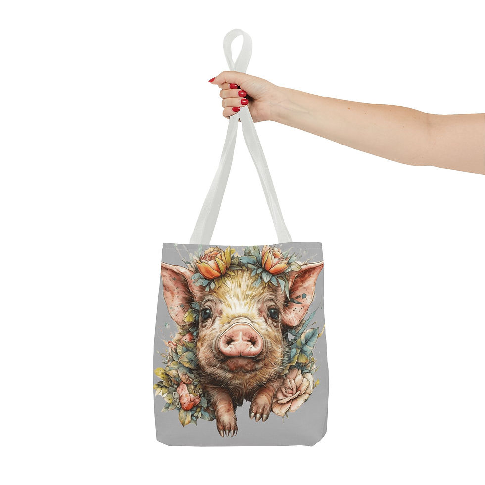 Thumbnail: Shabby Boho Pig Tote Bag Farmhouse Pig Lover Expressive Gift