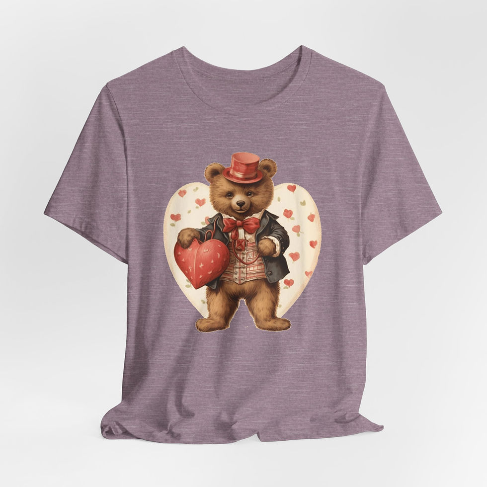 Thumbnail: Shabby Bear T-Shirt Roses and Hearts Valentine's Day Artistic Bear Lover Gift 