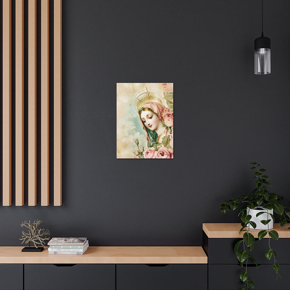Thumbnail: Shabby Virgin Mary Canvas Art Vintage Pink Pastel French Country Wall Decor 