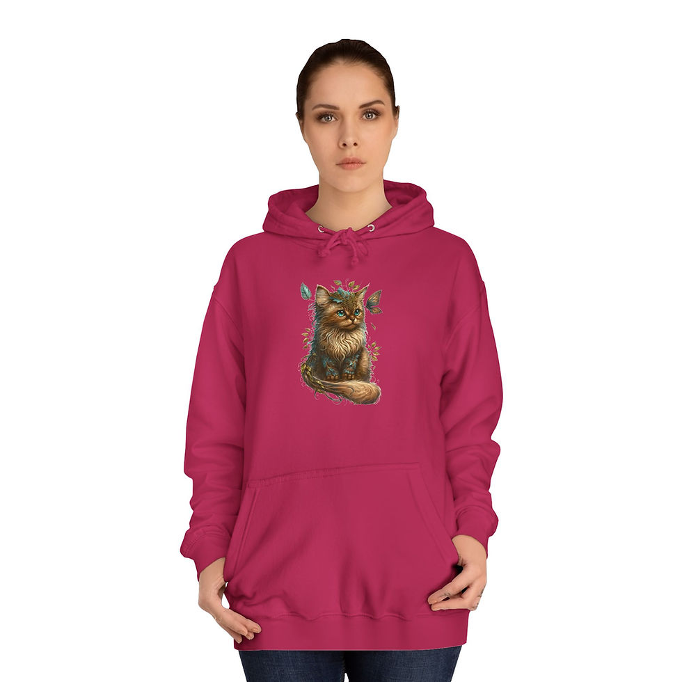 Thumbnail: Boho Cat Hoodie Cozy Kitten w/ Feathers Art Sweatshirt w/Pockets Cat Lover Gift