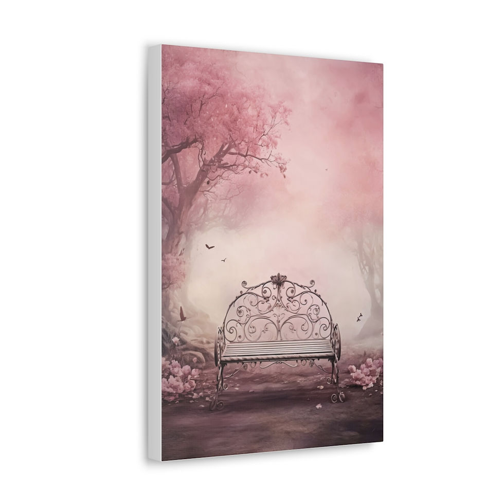 Thumbnail: Elegant Canvas Art Shabby French Cottage Decor Victorian Pink Mist Garden Bench