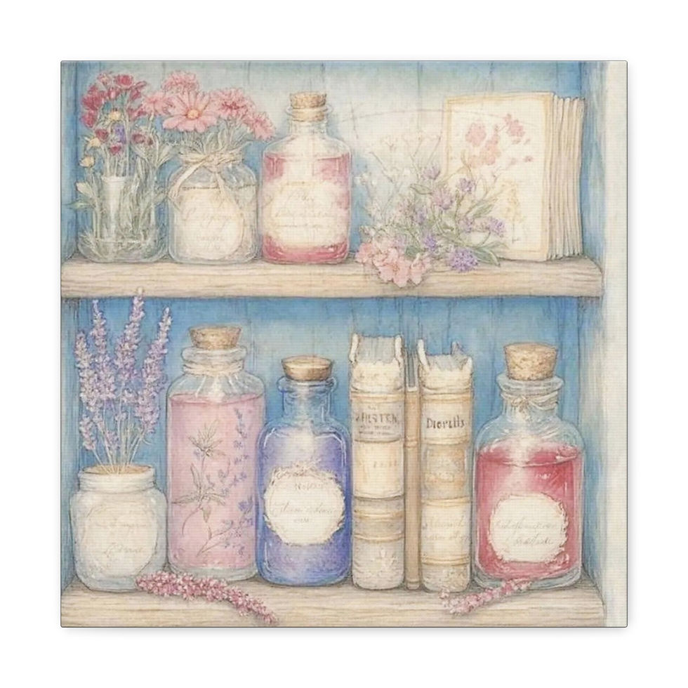 Thumbnail: Shabby Canvas Art Apothecary Bottles Books French Country Cottage wall decor 