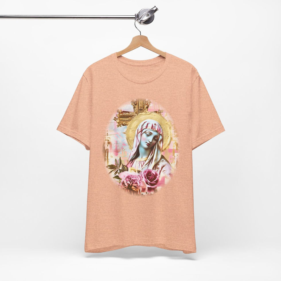 Thumbnail: Shabby Virgin Mary T-Shirt Ave Maria Religious Faith Art Tee Catholic Gifts