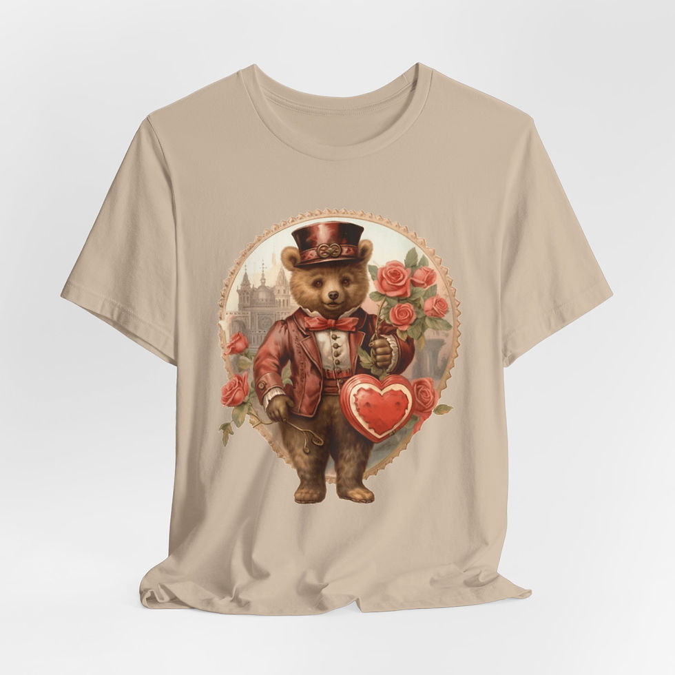 Thumbnail: Shabby Bear T-Shirt Roses and Hearts Valentine's Day Artistic Bear Lover Gift 