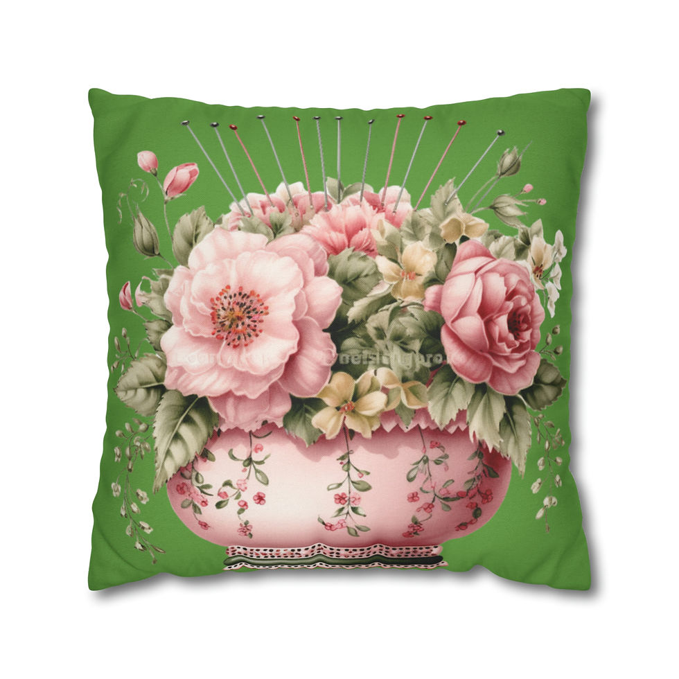 Thumbnail: Green Artistic Throw Pillow cover Shabby French Victorian Roses Nostalgic decor