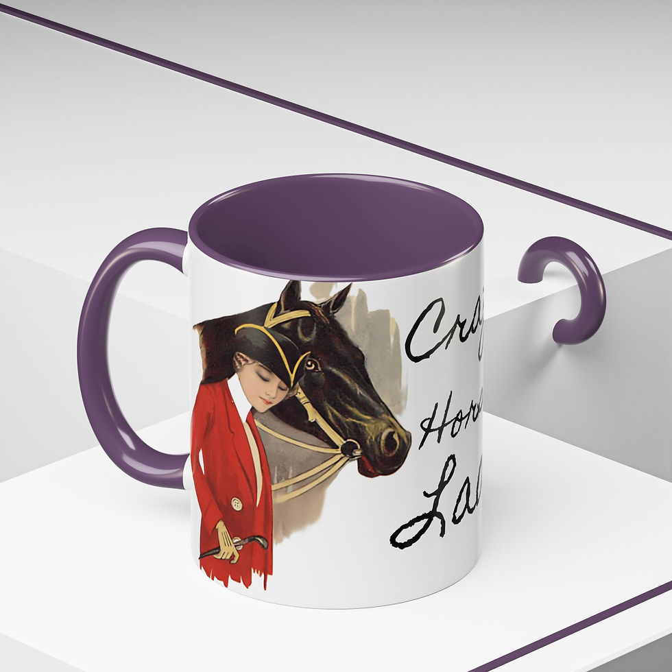 Thumbnail: Equestrian Coffee Mug Crazy Horse Lady Vintage Woman and Horse Fun Artistic Gift