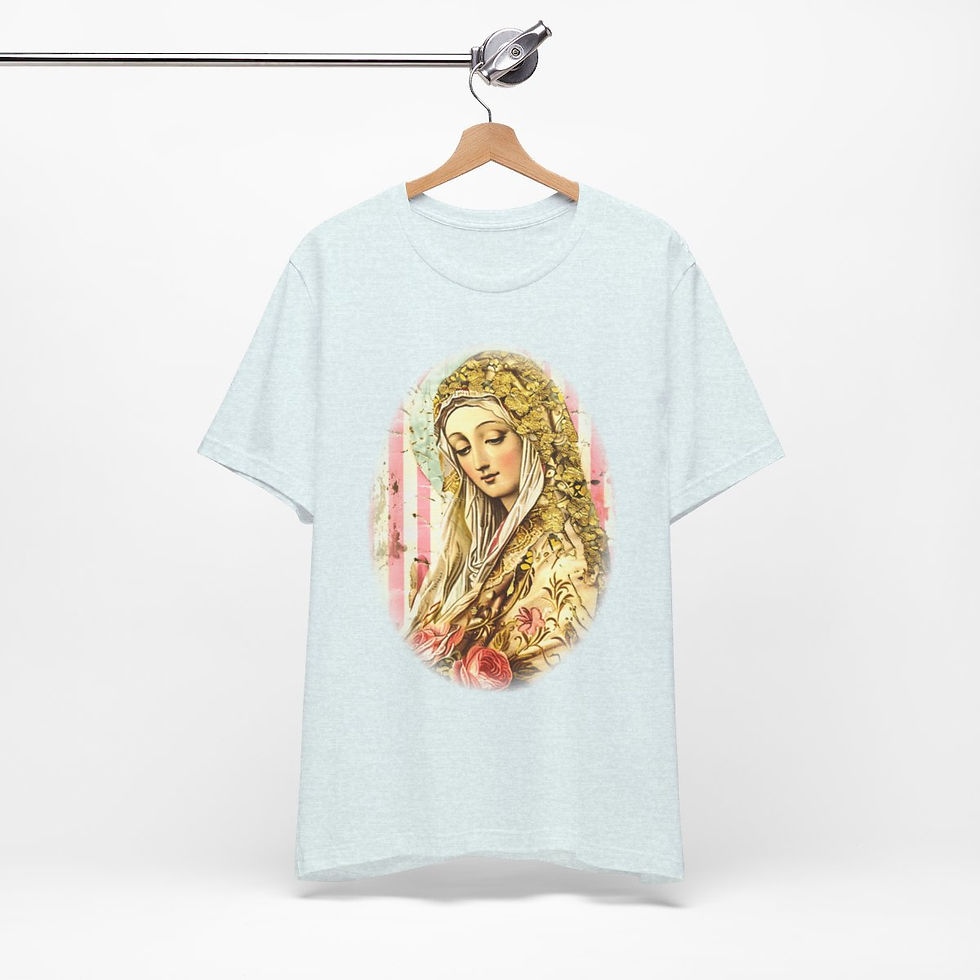 Thumbnail: Shabby Virgin Mary T-Shirt Ave Maria Religious Faith Art Tee Catholic Gifts
