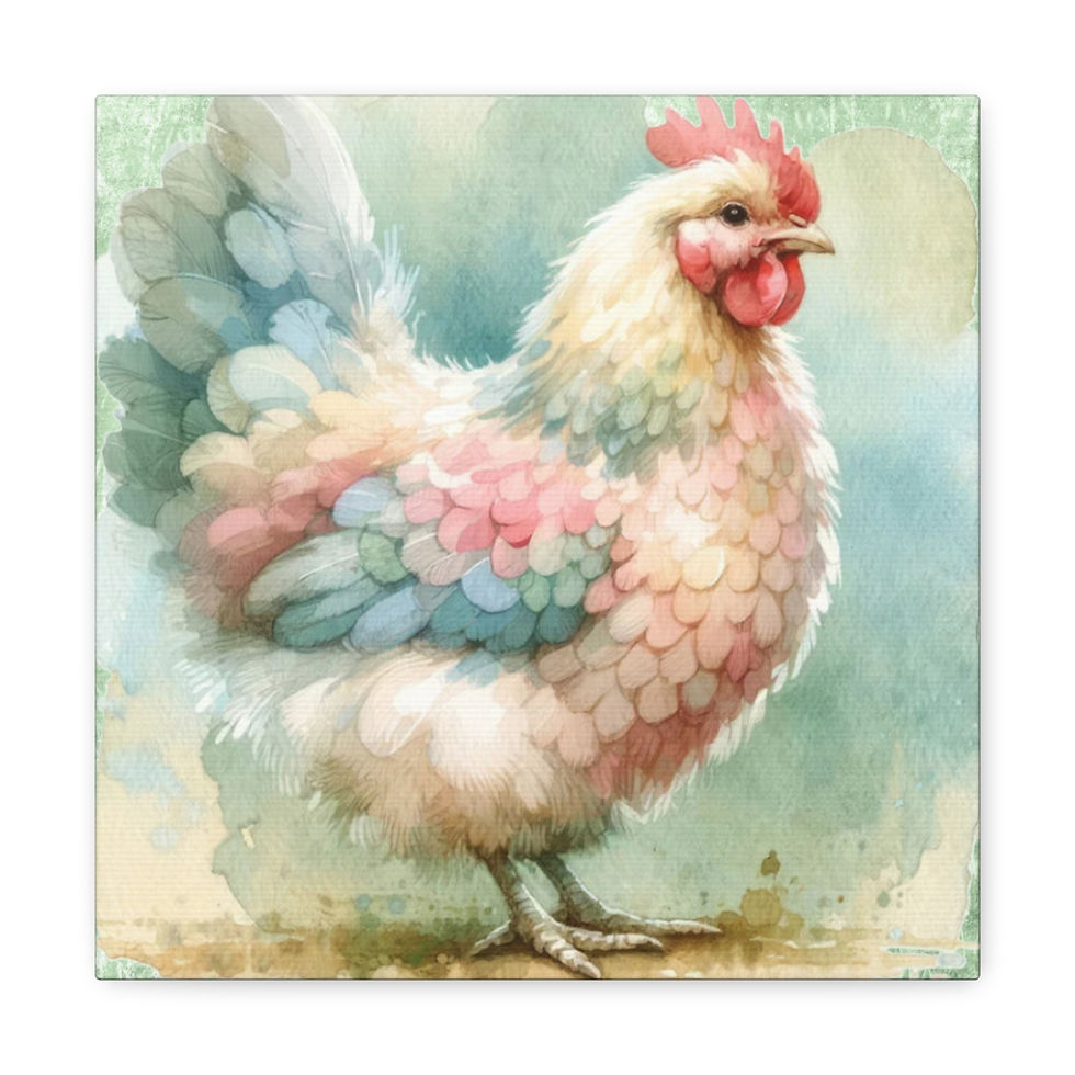 Thumbnail: Shabby Farmhouse Decor Watercolor Art Canvas Print Pastel Chicken Wall Hanging