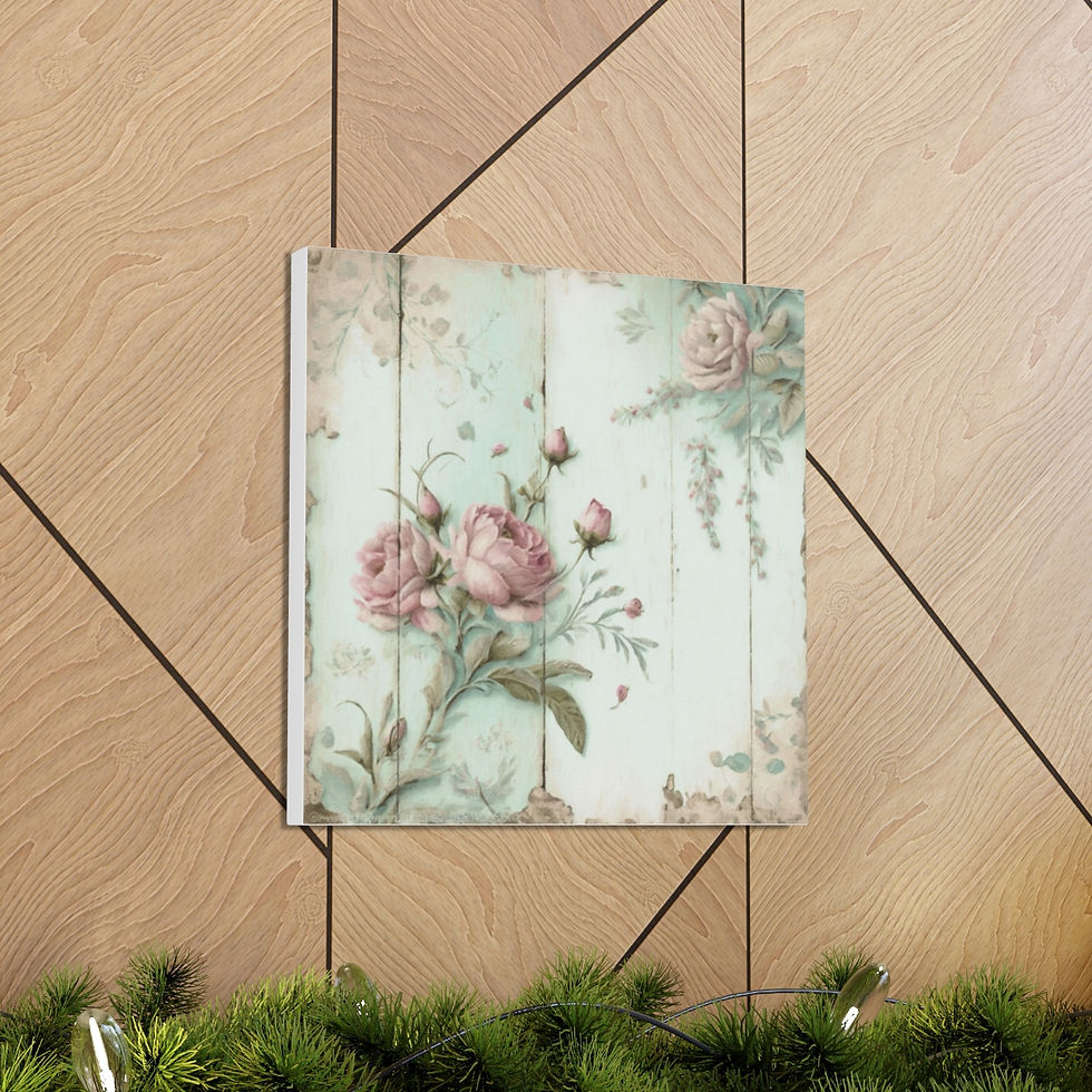 Thumbnail: Shabby Chic Canvas Art French Farmhouse Pastel Artwork Pink Roses Cottage decor
