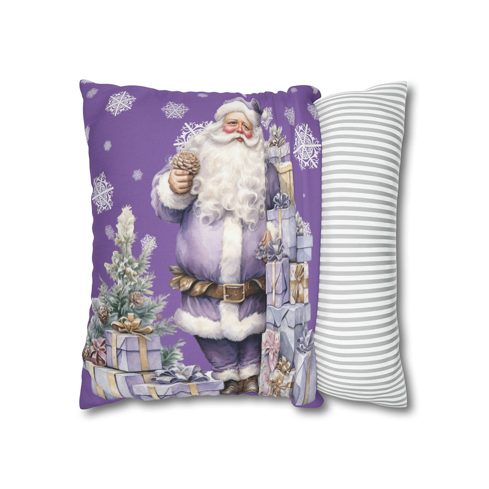 Thumbnail: Vintage Christmas Decor Purple Artistic Throw Pillow cover Shabby Santa Claus