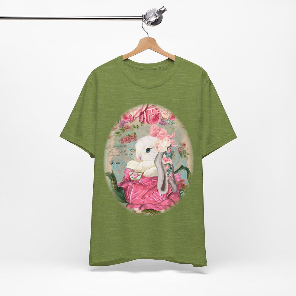 Thumbnail: Shabby T-Shirt Bunny having Tea Pink Roses Chic Art Tee Artistic Apparel & Gifts