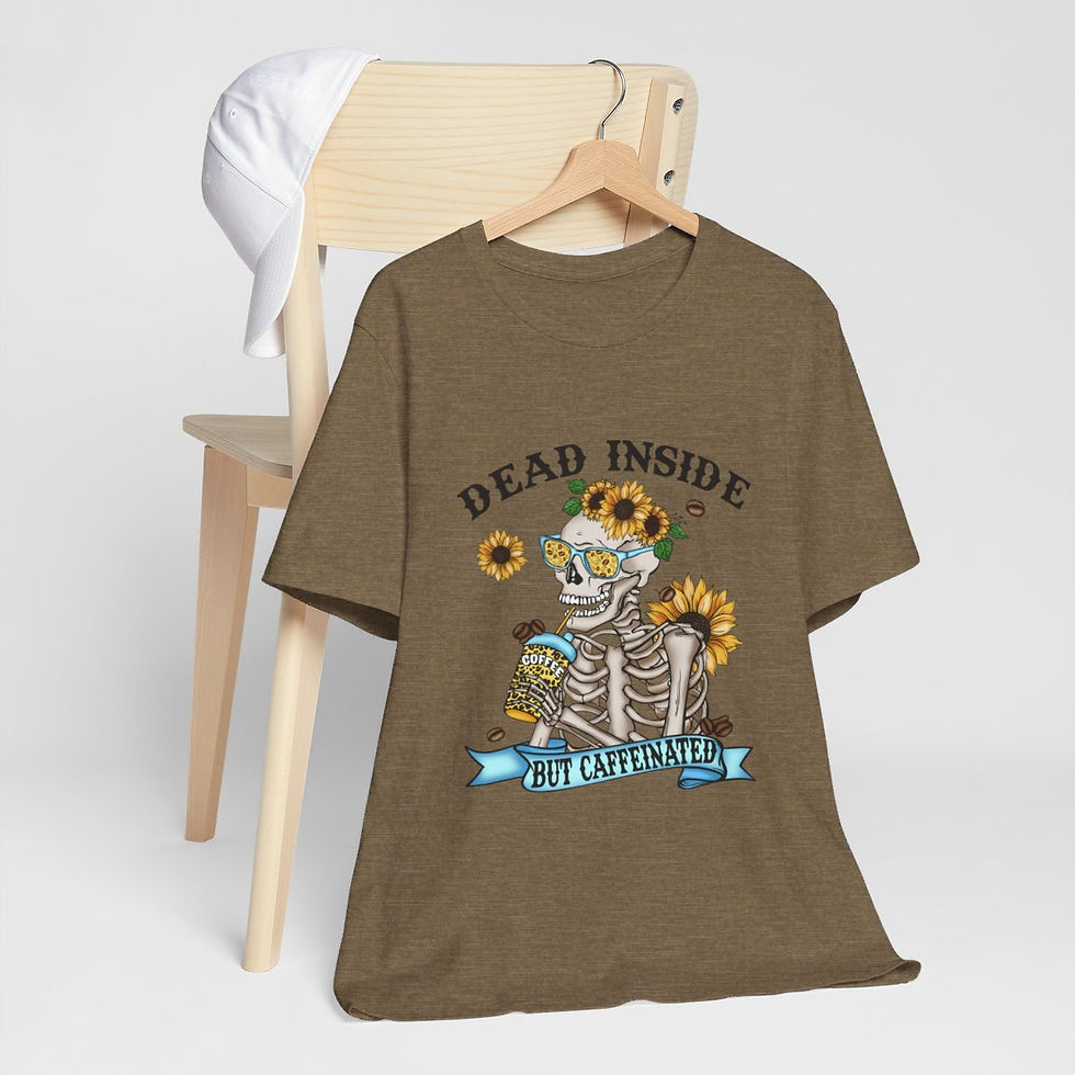Thumbnail: Artistic T-Shirt Coffee Drinking Skeleton Dead Inside Wearable Art Unique Gifts