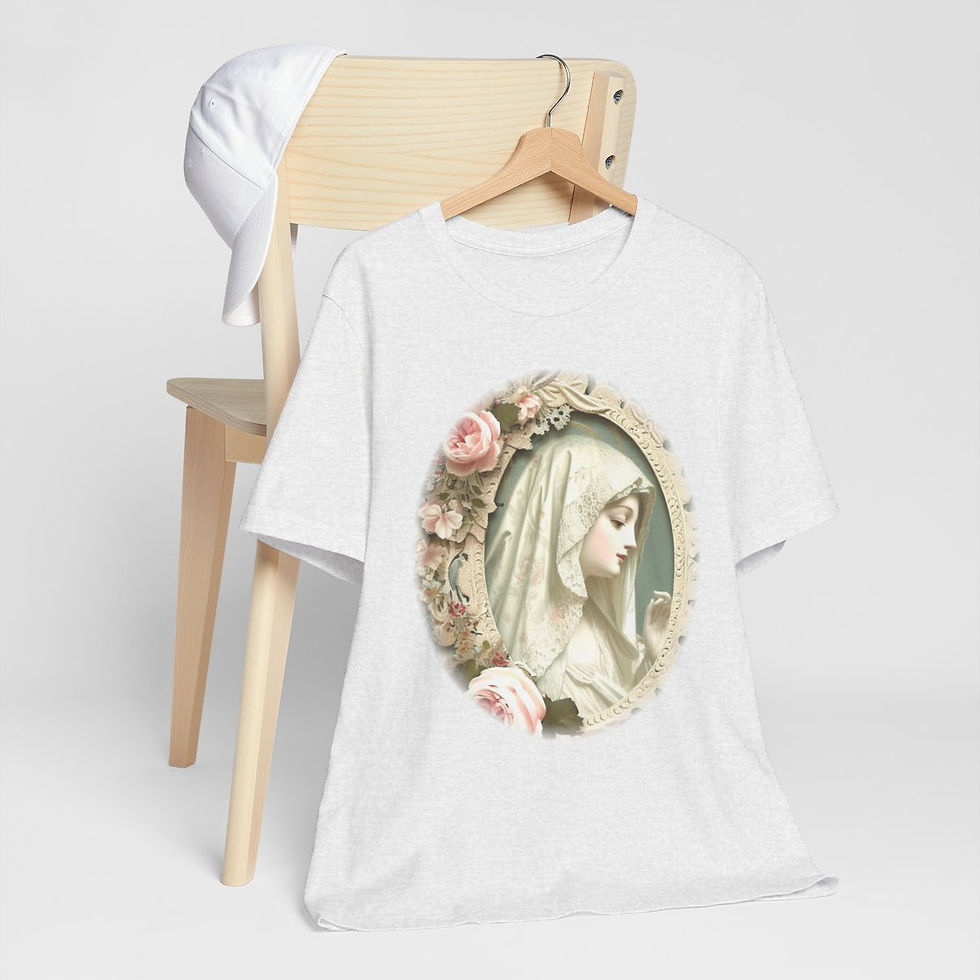 Thumbnail: Shabby Virgin Mary T-Shirt Ave Maria Religious Faith Art Tee Catholic Gifts