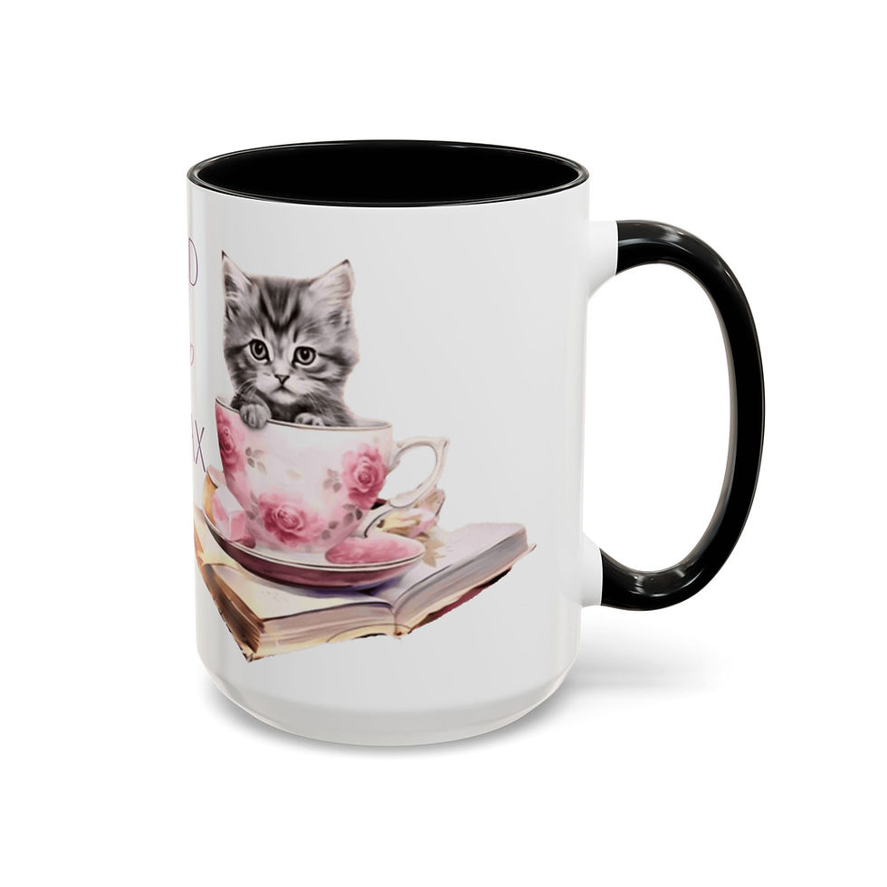 Thumbnail: Artistic Coffee Mug Shabby Kitten Read Relax Tea Lover Cat Lover Book Lover Gift