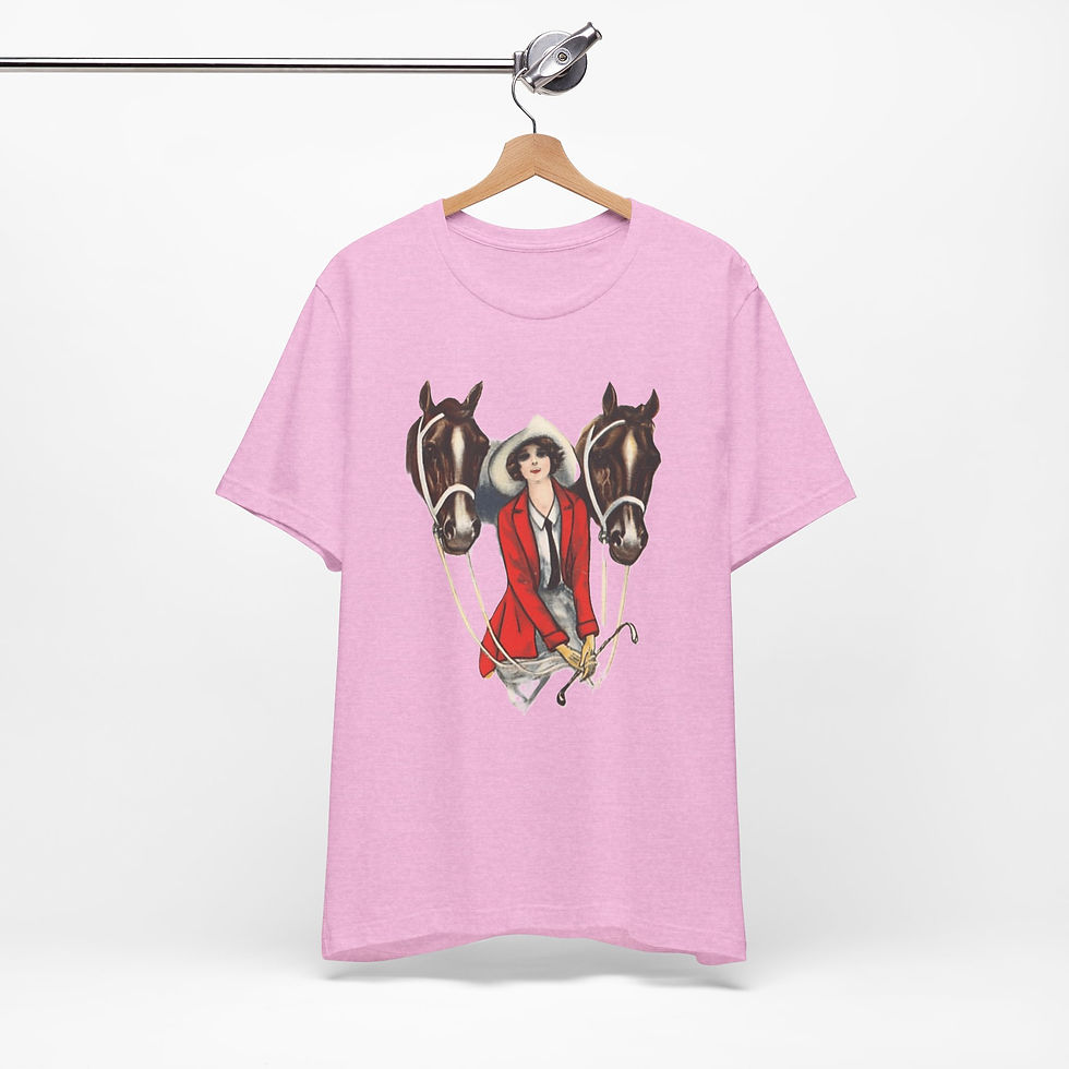 Thumbnail: Artistic Equestrian T-Shirt Horses & Art Deco Woman Wearable Vintage Art