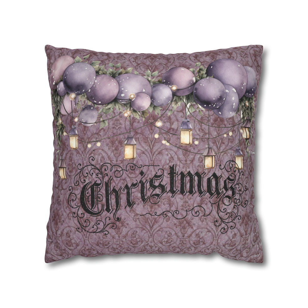 Thumbnail: Purple Christmas Throw Pillow Cover Lavender Ornaments Distressed Damask Decor