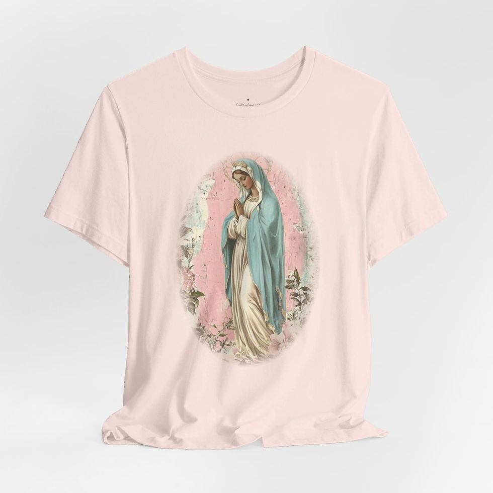 Thumbnail: Virgin Mary T-Shirt Shabby Mother Mary Praying Pink Catholic Art Tee