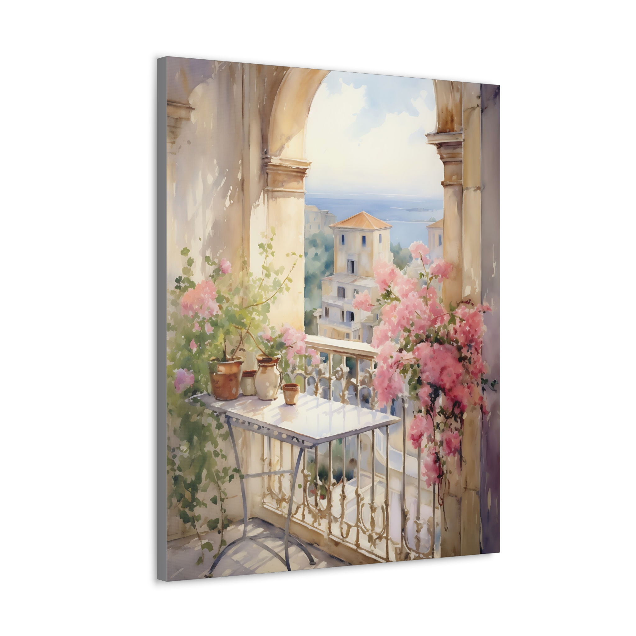 Canvas Art Seaside Mediterranean Villa Patio Vibrant Ocean Wall Decor 