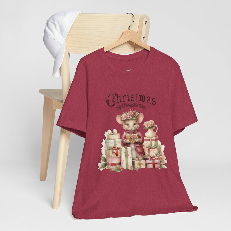 Thumbnail: Shabby Chic Christmas T-Shirt Mouse Art Tee Vintage style Cottage Pink Roses
