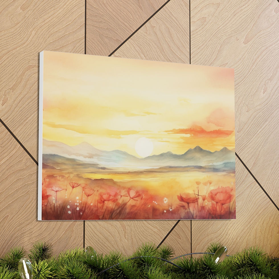 Thumbnail: Mountain Sunset Canvas Art Poppy Flower Landscape Wall Hanging Watercolor Decor