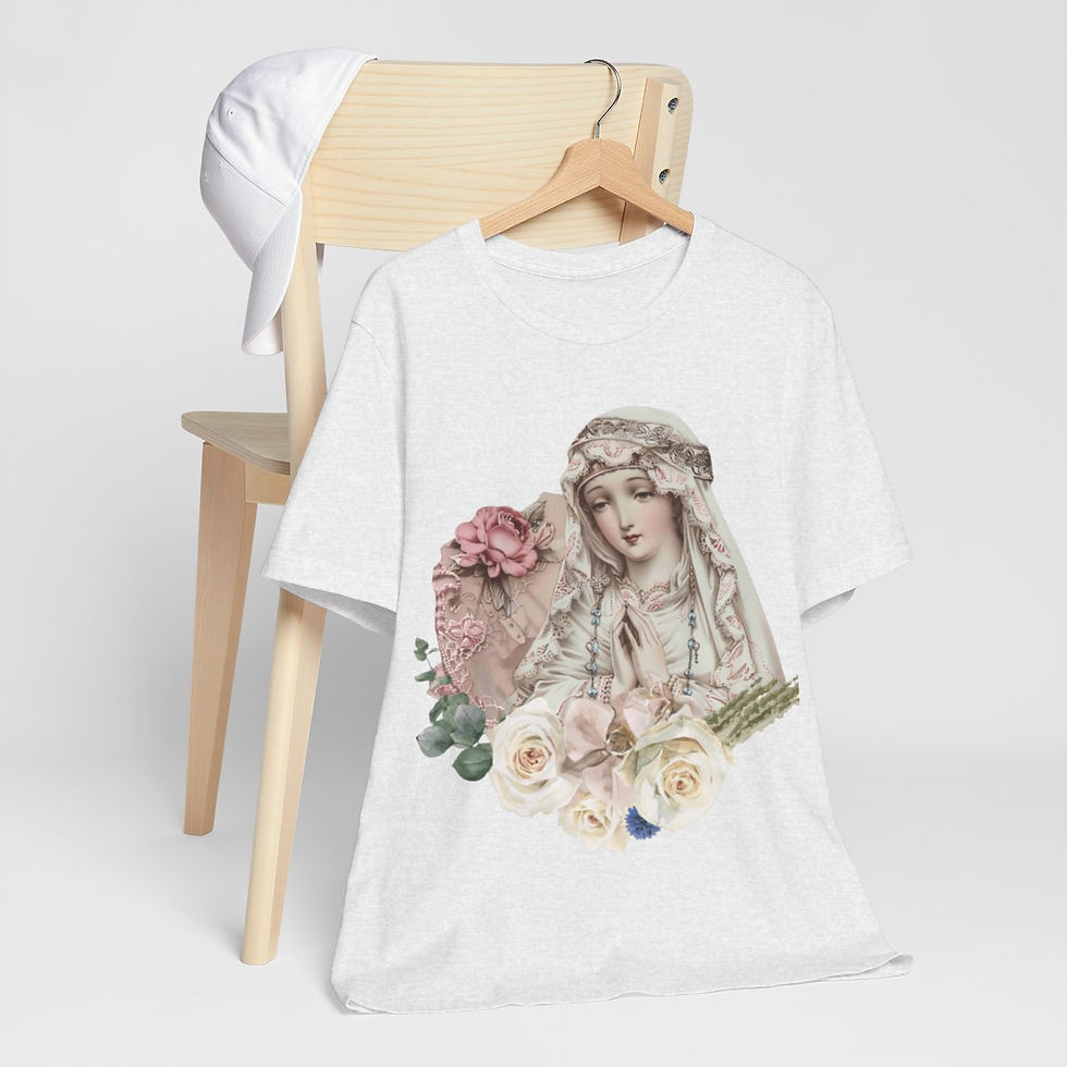 Thumbnail: Praying Virgin Mary & Roses T-Shirt Religious Faith Art Tee Catholic Gifts