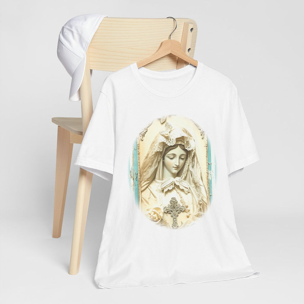 Thumbnail: Shabby Virgin Mary T-Shirt Ave Maria Religious Faith Art Tee Catholic Gifts