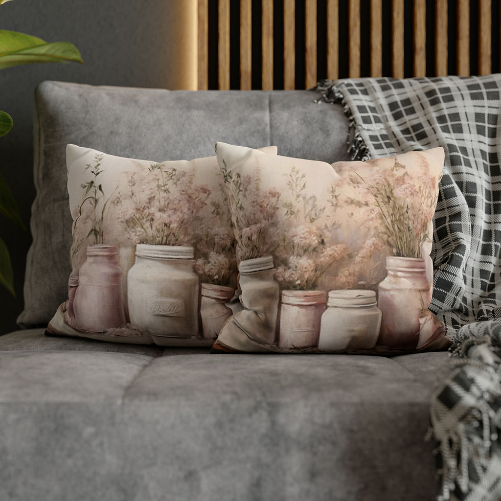Thumbnail: Shabby Farmhouse French Country Home Decor Throw Pillow cover Pastel pink Jars