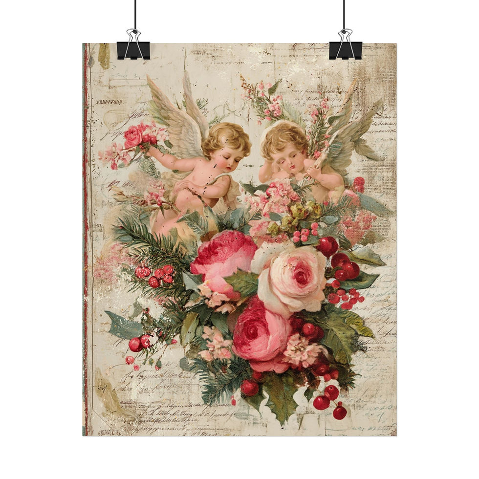 Thumbnail: Vintage Victorian Cherubs & Roses Art Print - Romantic Shabby Chic Wall Decor