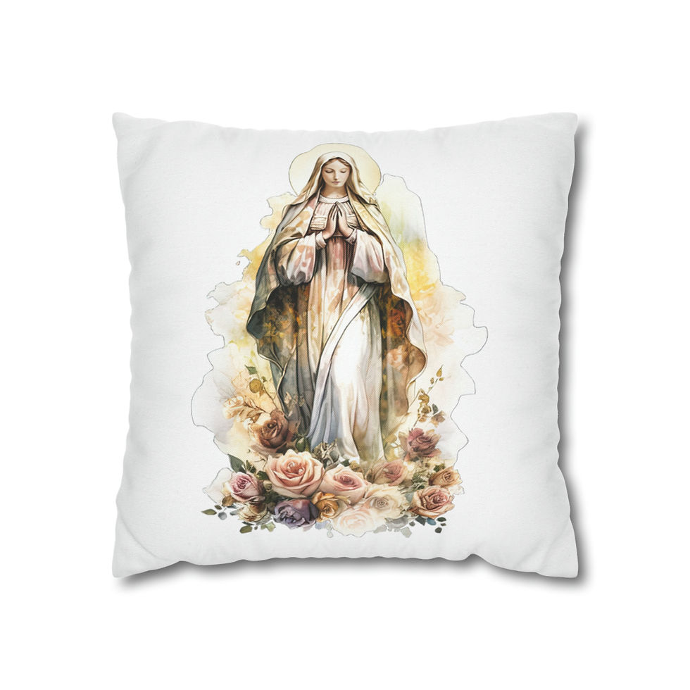 Thumbnail: Virgin Mary Throw Pillow cover Mother Mary & Roses Religious Gifts Home Decor 