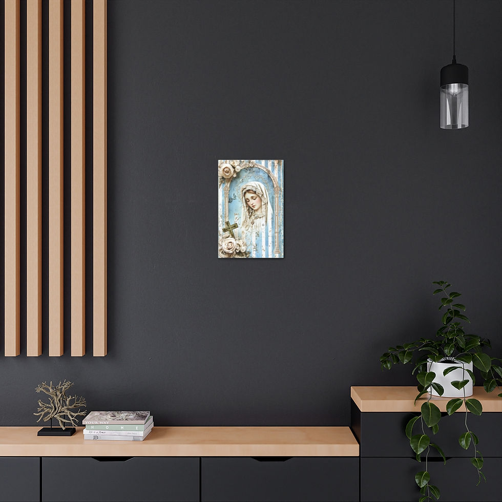 Thumbnail: Shabby Virgin Mary Canvas Art French Country Wall Decor Pastel Blue White Roses