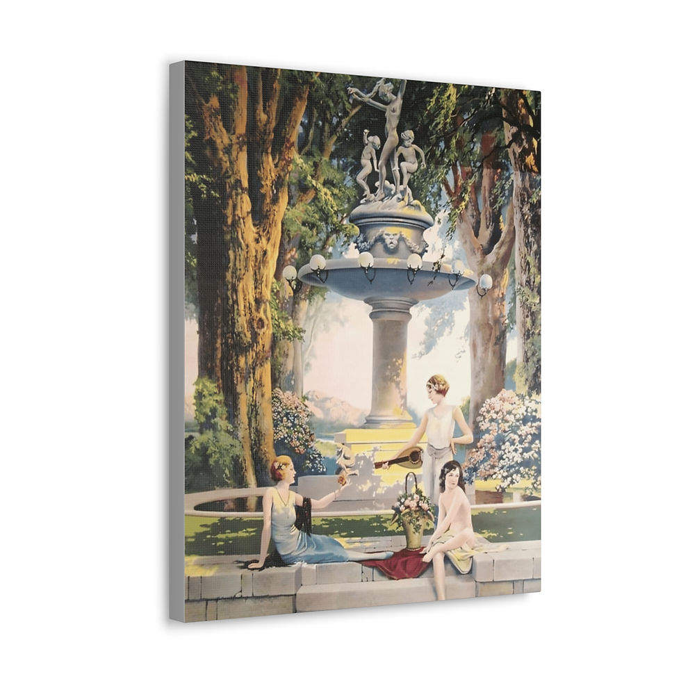 Thumbnail: Canvas Art Deco Women at Fountain w/ Flowers R Atkinson Fox Style Wall Decor