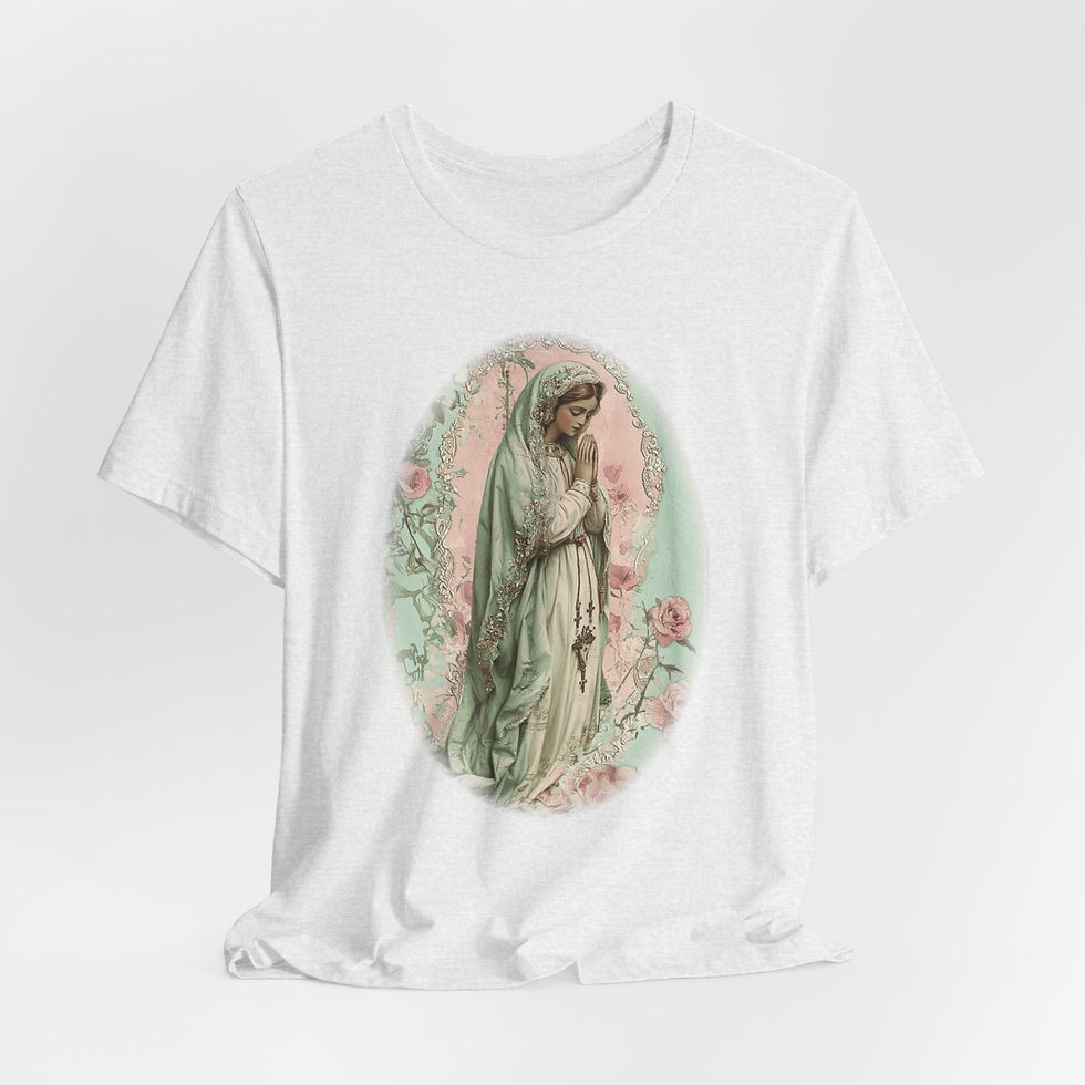 Thumbnail: Artistic T-Shirt Virgin Mary Pink Roses Religious Grace Catholic Faith Gift 