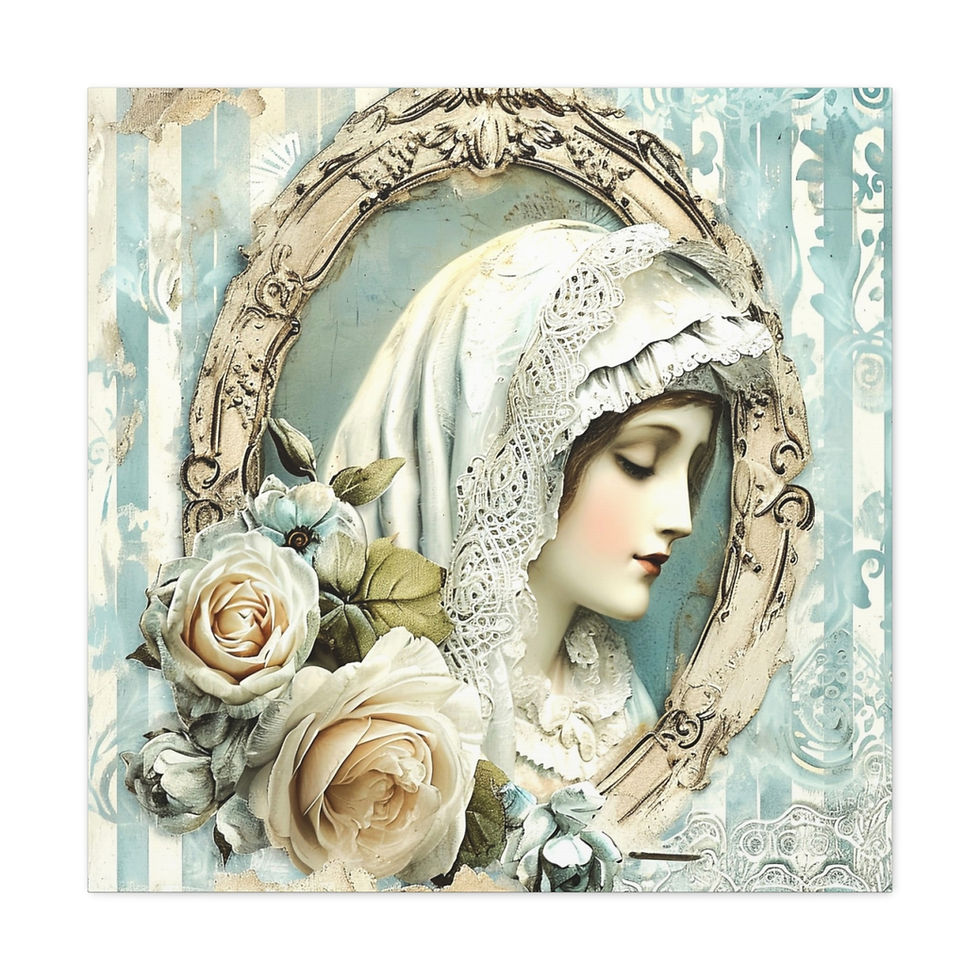 Thumbnail: Shabby Virgin Mary Canvas Art French Country Wall Decor Pastel Blue White Pink