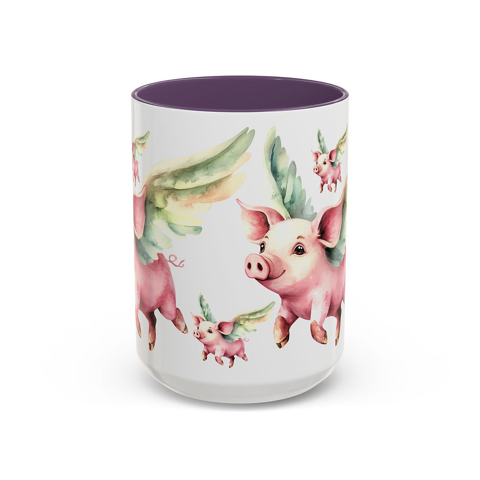 Thumbnail: Pig Lover Coffee Mug Flying Pig with Wings Angel Pig Artistic Gift 