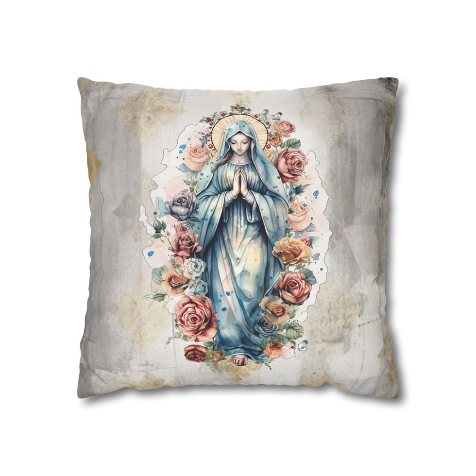 Thumbnail: Praying Virgin Mary & Roses Throw Pillow cover Religious Gifts Home Decor 