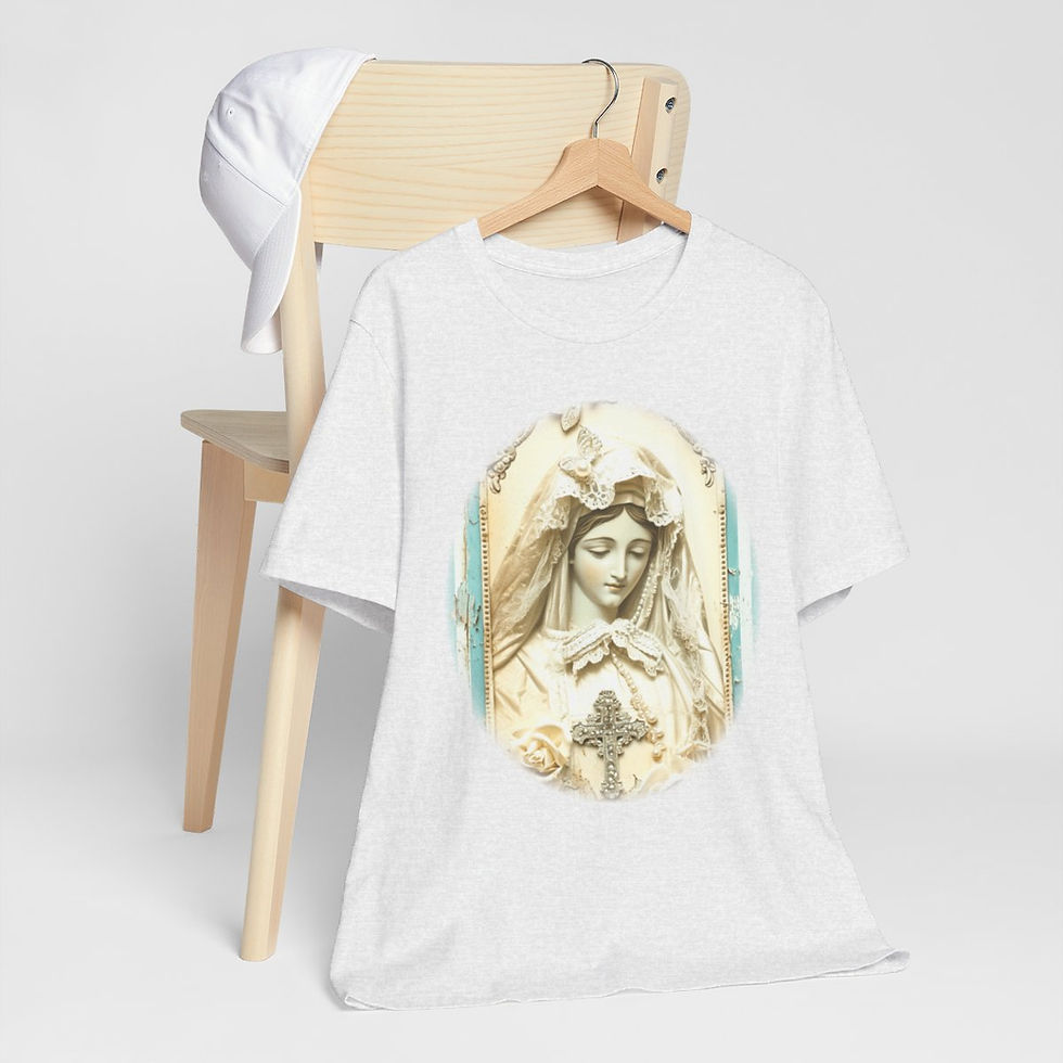 Thumbnail: Shabby Virgin Mary T-Shirt Ave Maria Religious Faith Art Tee Catholic Gifts