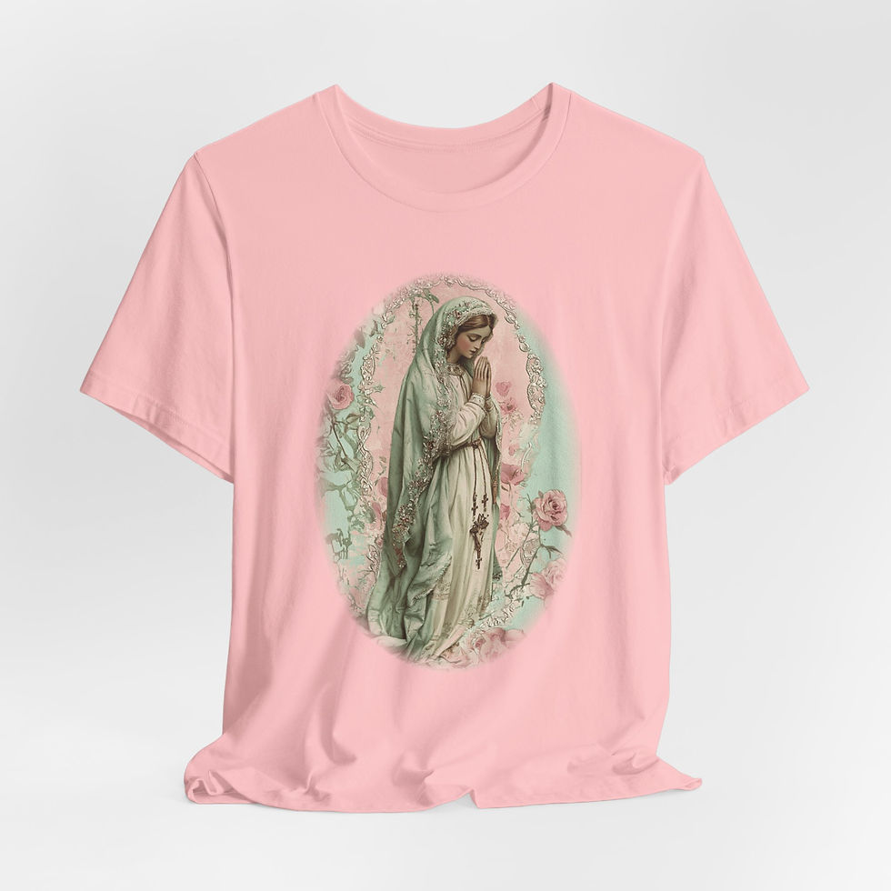 Thumbnail: Artistic T-Shirt Virgin Mary Pink Roses Religious Grace Catholic Faith Gift 