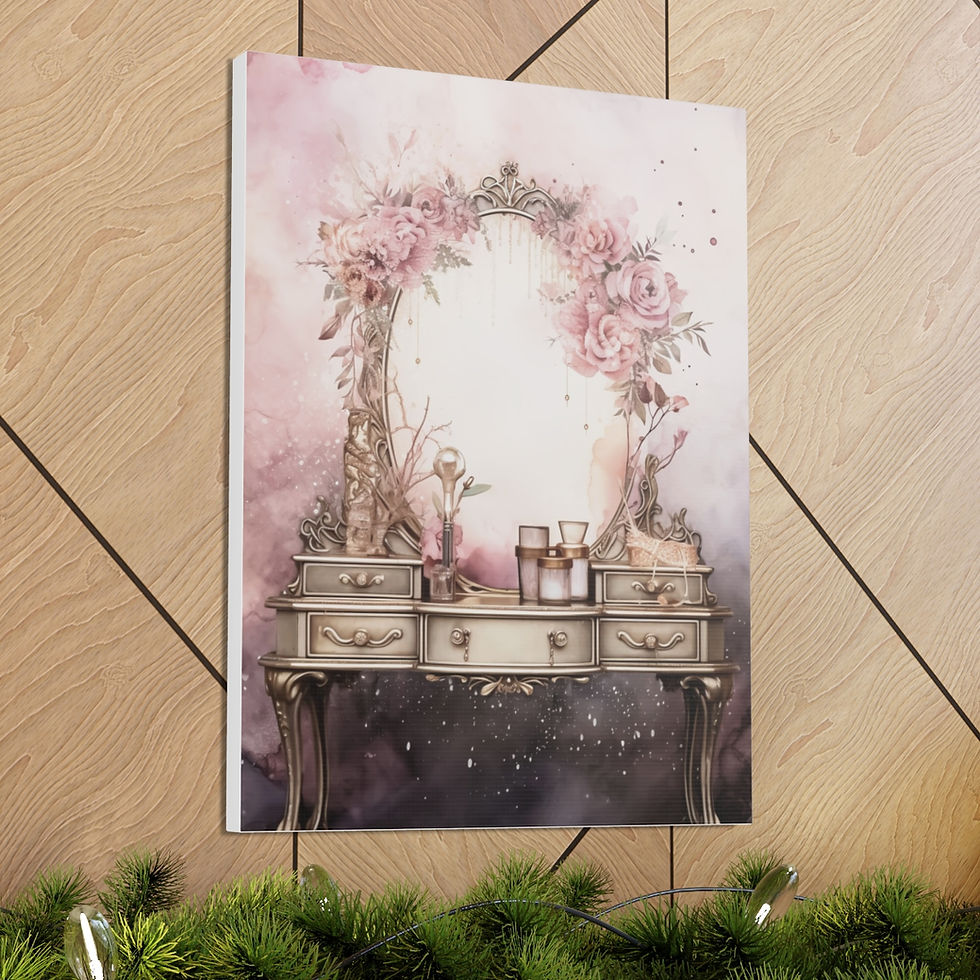 Thumbnail: Elegant Canvas Art Shabby French Cottage Decor Victorian Pink Roses Vanity