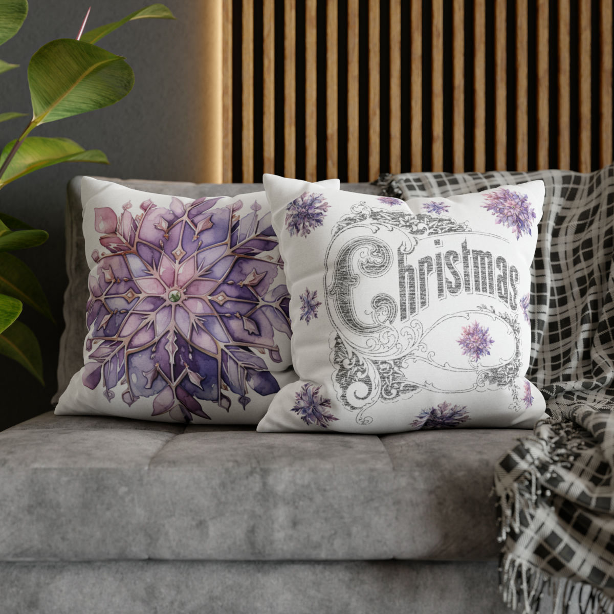 Shabby Pink Purple Christmas Pillow Cover Artistic Throw Pillow Double sided