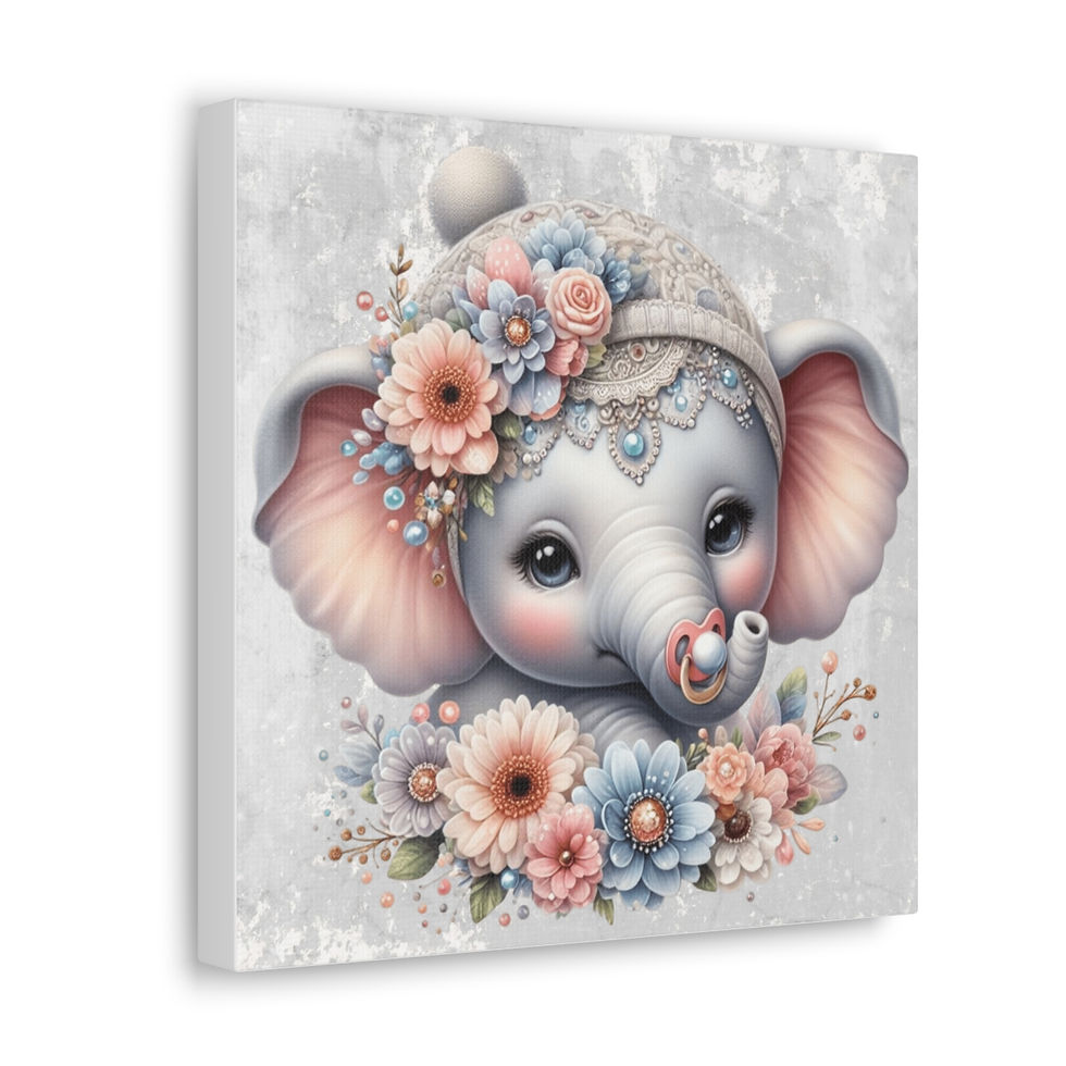 Thumbnail: Artistic Nursery Decor Canvas Art Watercolor BOHO Baby Elephant and Flowers 