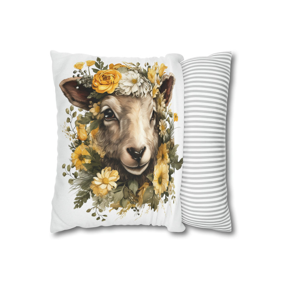 Thumbnail: French Country Farmhouse Decor Shabby Lamb Throw Pillow cover Yellow flowers