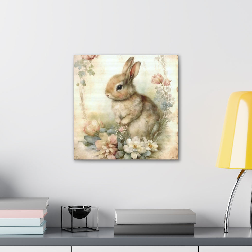 Thumbnail: Shabby French Country Decor Canvas Art Cozy Farmhouse Cottage Art Pastel Bunny