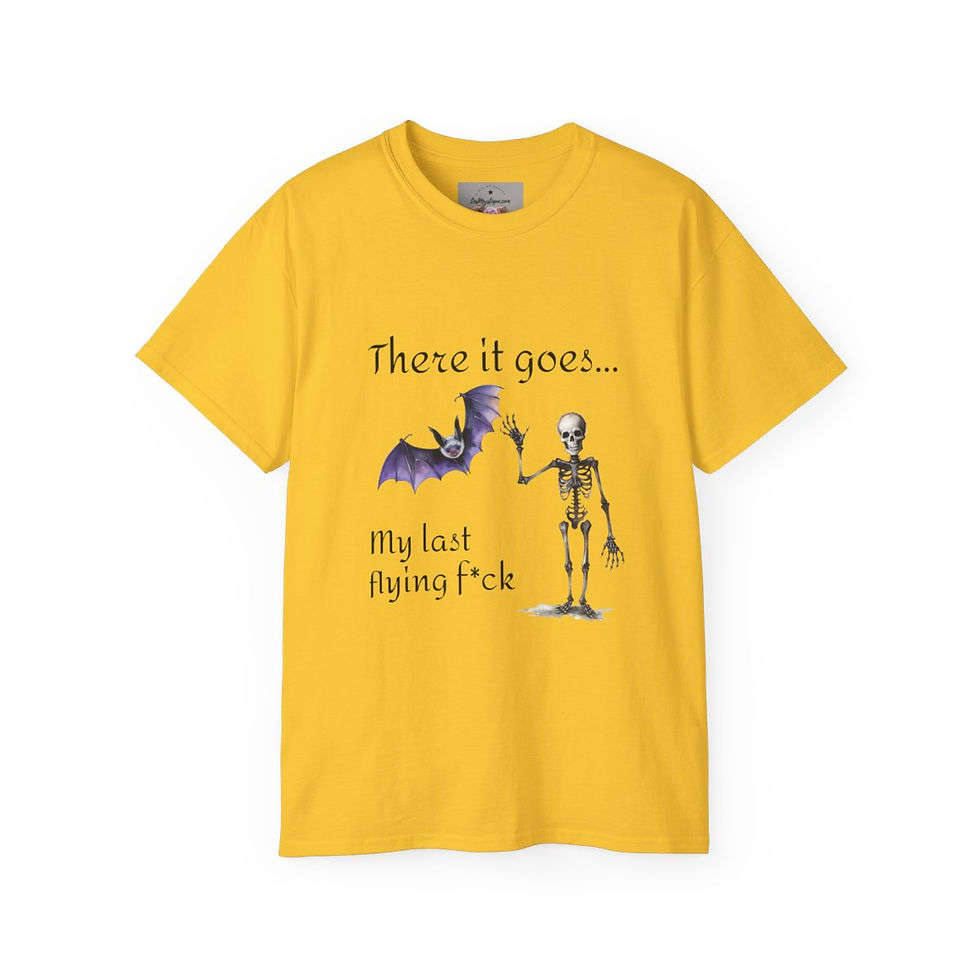 Thumbnail: Sarcastic T-shirt Skeleton and Bat Cotton Last flying f*ck Unisex Halloween Tee