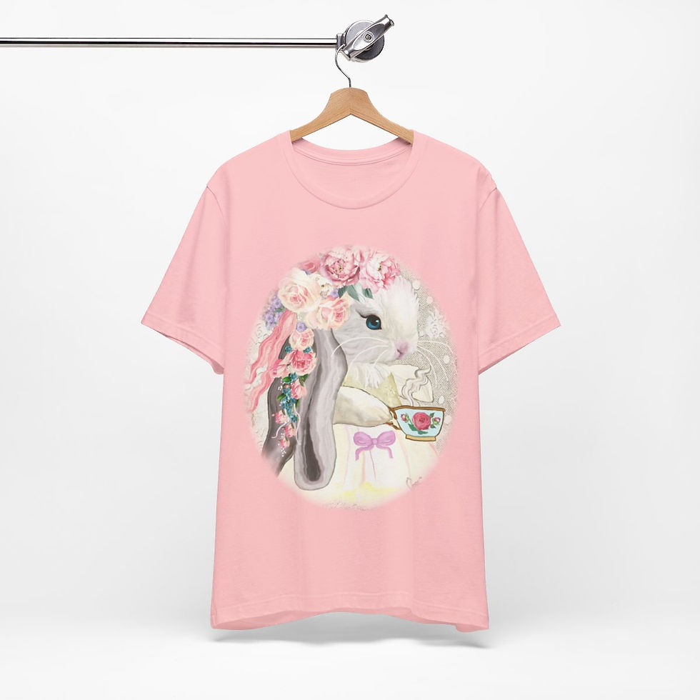 Thumbnail: Shabby T-Shirt Bunny having Tea Pink Roses Chic Art Tee Artistic Apparel & Gifts