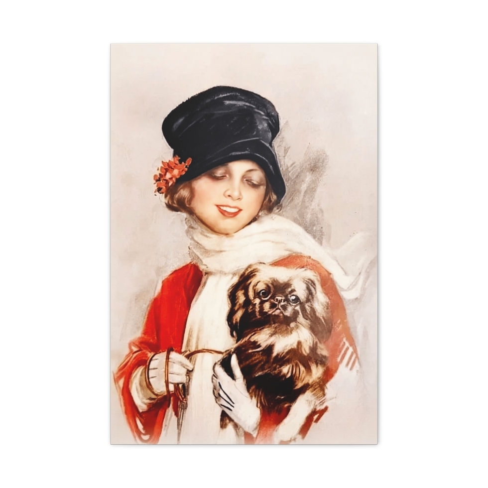 Thumbnail: Vintage Deco Woman Canvas Art Harrison Fisher Lady with Dog Retro Glam Decor 