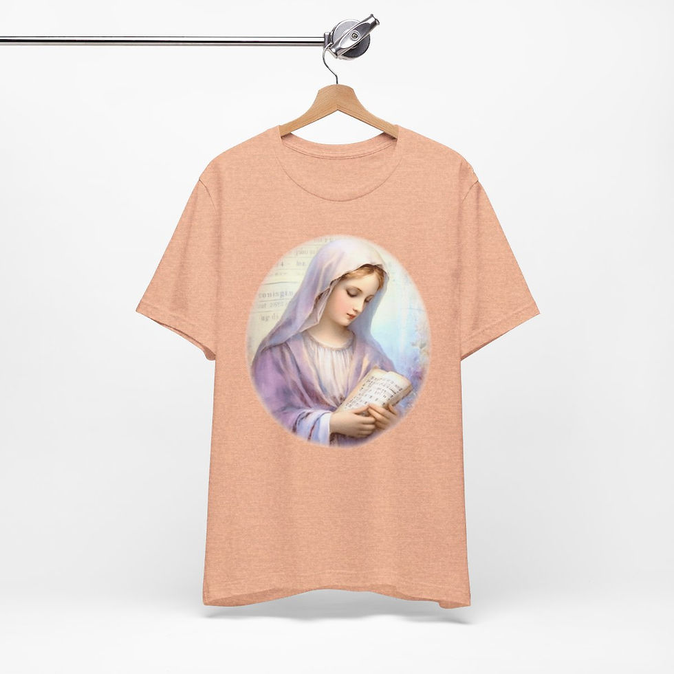 Thumbnail: Virgin Mary T-Shirt Pink Rose Shabby Ave Maria Art Tee Catholic Faith Gifts