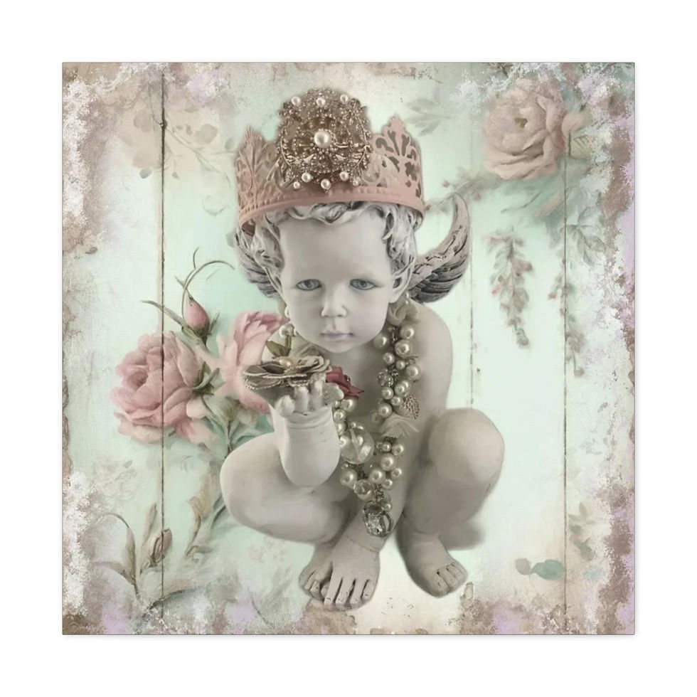 Thumbnail: Shabby Chic Cherub Canvas Art Vintage Angel Pastel Green Pink Roses French Print