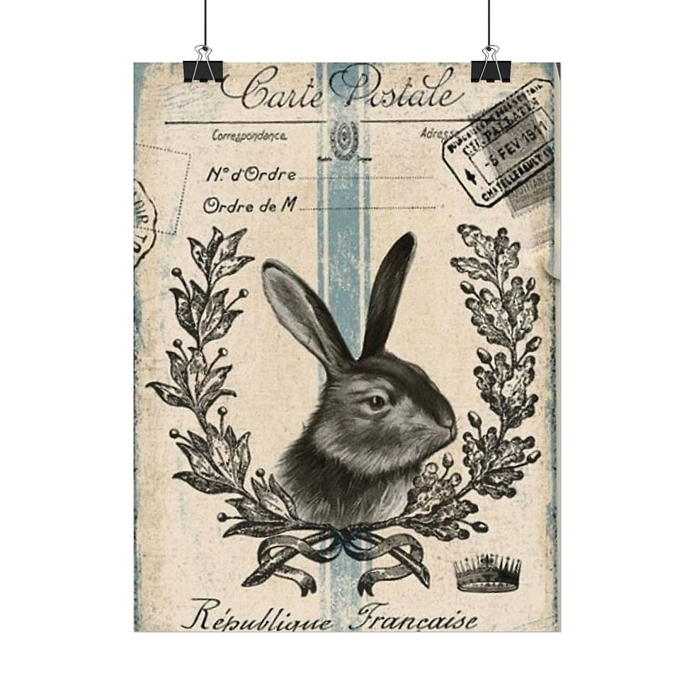 Thumbnail: French Country Rabbit Print Vintage Bunny Art Shabby Cottage Giclee wall decor
